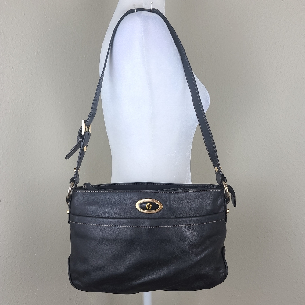 Etienne Aigner black genuine leather hobo bag